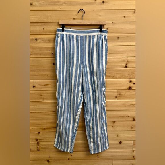 Maeve By Anthropologie Size 10 Linen Blend Vertical Striped Straight Leg Pants - Picture 1 of 12
